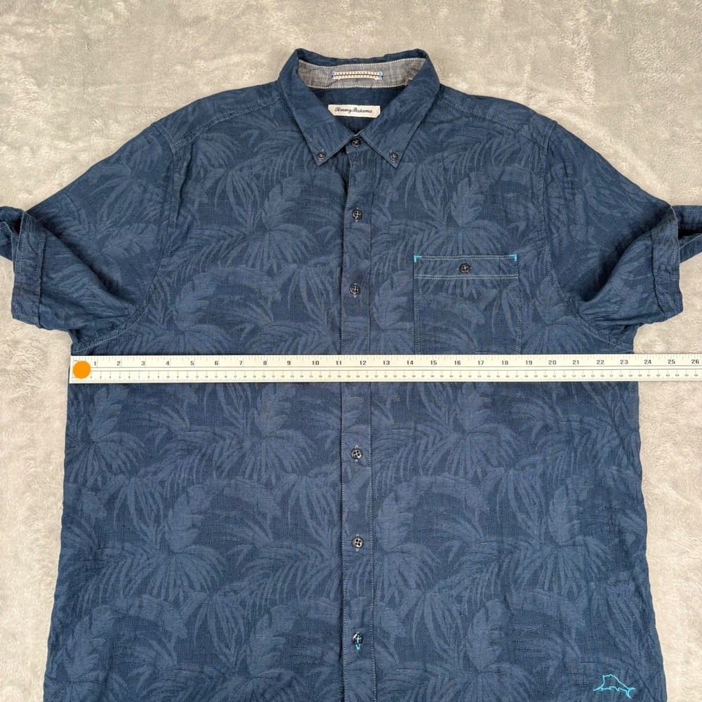 Tommy Bahama Mens Large Blue Palm Tree Print Button Up‎ Shirt Tropical Resort - Picture 9 of 15